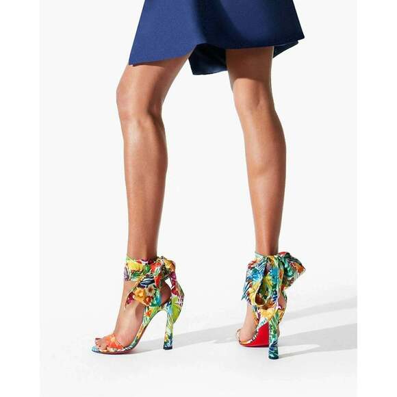 Christian Louboutin Crosse Du Desert 100 Floral Lace Up Tie Sandal Heel Pump 36 - Picture 5 of 12